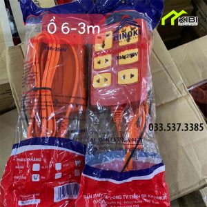 Ổ cắm chịu tải cao Hinoki 6 lỗ cắm, dây nguồn 3m (Ổ cắm chịu tải cao sử dụng dây nối nguồn dài 3m)