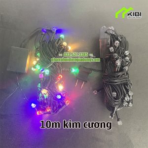 Đèn trang trí kim cương 10m nhấp nháy đủ màu (Đèn nháy trang trí ngoài trời lục giác kiểu dây đen)
