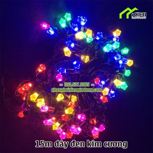 Dây bóng đèn trang trí dài 15m, đa dạng kiểu bóng (Đèn nhấp nháy 15m dây đen kim cương)
