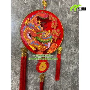 Dải treo tết hình rồng 3D, đầu lắc lư (Dải treo tết hình rồng thiết kế 3 dải tua dua)