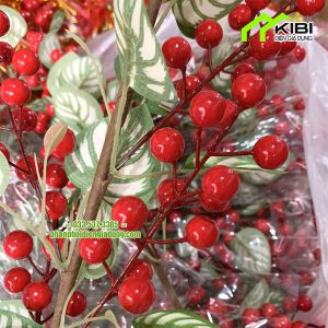 Đào đông đỏ lá trắng dài 54cm (Cành berry đỏ nhiều nhánh có những chùm quả đỏ nổi bật)