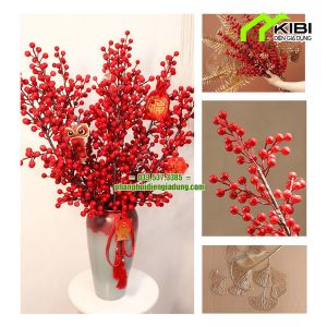 Cành đào đông 12 nhánh trang trí tết (Đào đông đỏ chuyên được sử dụng để trưng bày vào mỗi dịp đầu năm mới)