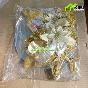 Set phụ kiện làm tháp con công kim tuyến loại đẹp (Đồ trang trí ngày tết công vàng hoa trắng)