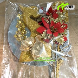 Set phụ kiện làm tháp con công kim tuyến loại đẹp (Phụ kiện decor làm tháp lễ mẫu công vàng hoa đỏ)
